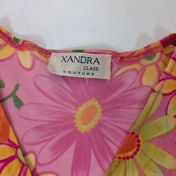 Free With Purchase - Floral Mesh T-Shirt Short Sleeve Sheer V-Neck Fitted Tight - Picture 4 of 9